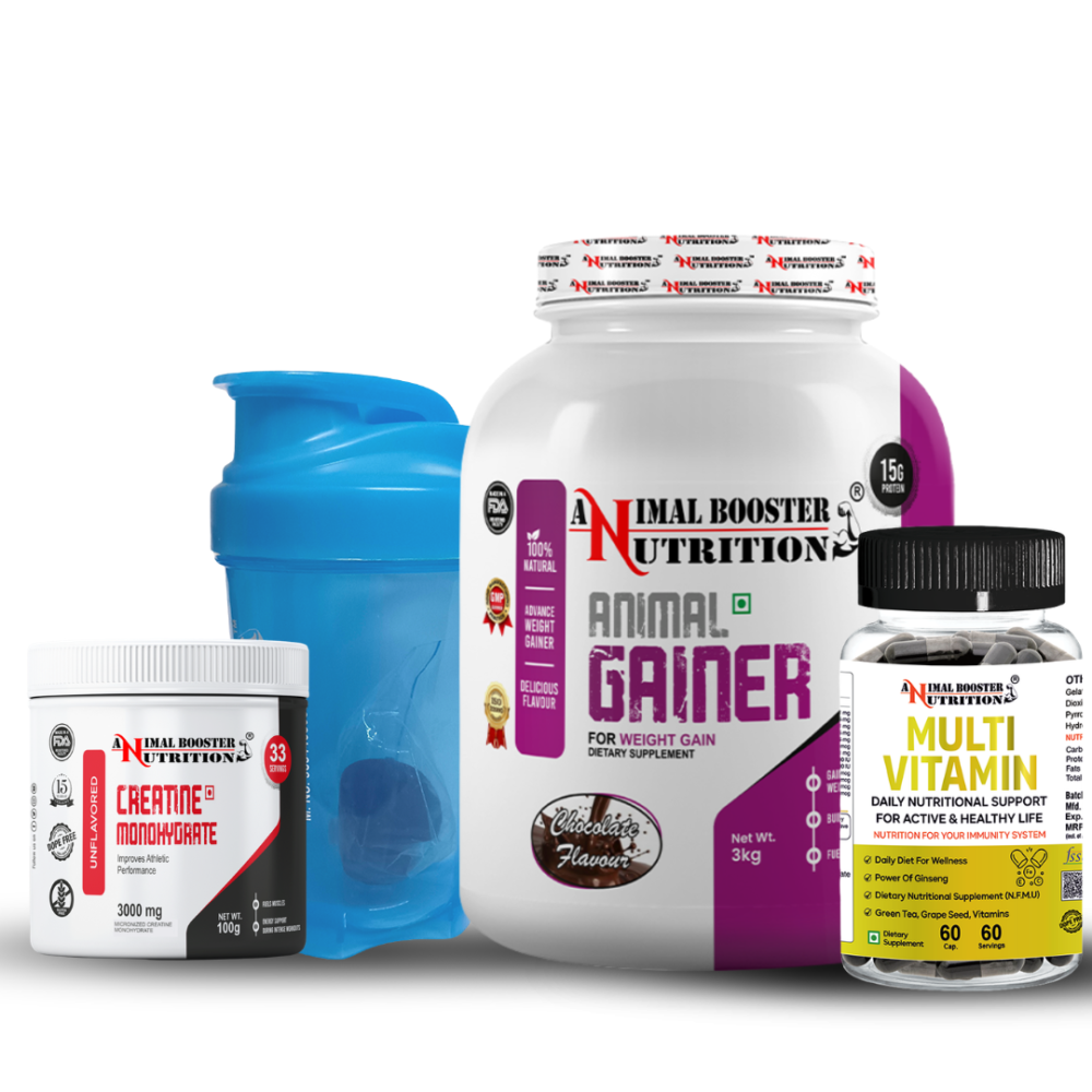 Animal Gainer 3kg | 100GM Creatine | MultiVitamin & Shaker Combo