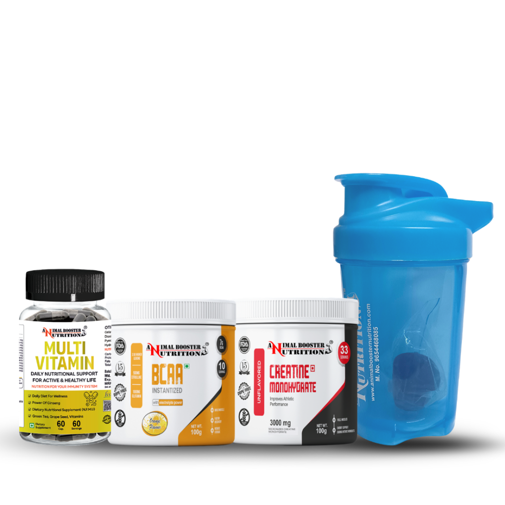 Creatine 100GM | BCAA 100GM | MultiVitamin & Shaker Combo